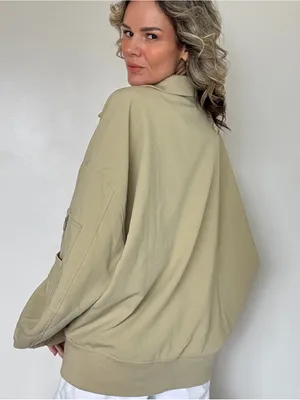 WeWoreWhat Oversized Bomber Jacket in Light Khaki thumbnail 4