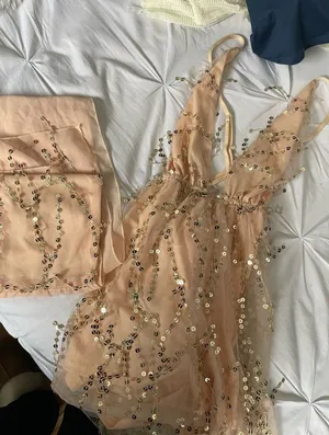 Sequin Cream and White Dress Gold thumbnail 1
