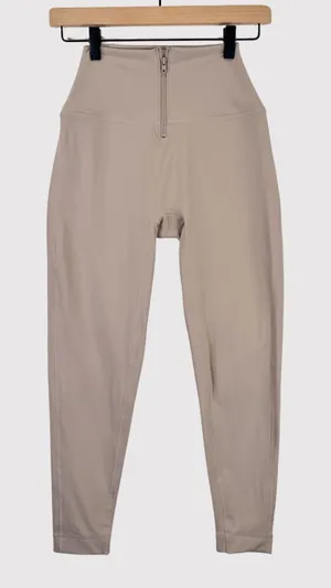 Set Active Womens Leggings Beige Sportbody Front Zip Cropped Stretch Yoga Small thumbnail 1