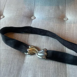 Non Signe Vintage Two Toned Hardware Black Leather Belt thumbnail 4