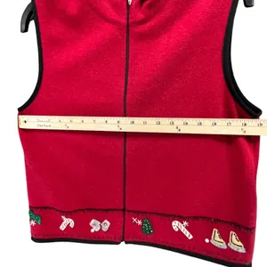 Woolrich Sweater Vest Womens Medium Red 100% Lambswool‎ Holiday Christmas Zip Up thumbnail 6
