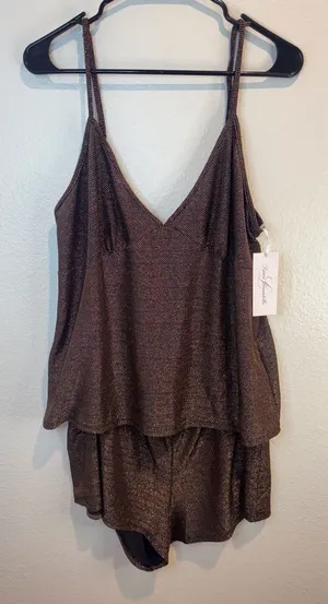 Linea Donatella NWT Women’s‎ Metallic Copper Black Pajama Set Size XL thumbnail 1