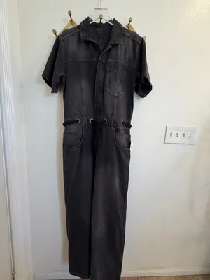 NWT Free People Edison Wide Leg Coverall Moxie Black Denim Jumpsuit XL thumbnail 6