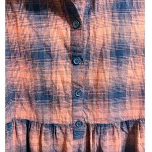 Autumn Inspired Burnt Orange Navy Plaid Button Front Empire Waist Shirt Dress M thumbnail 11