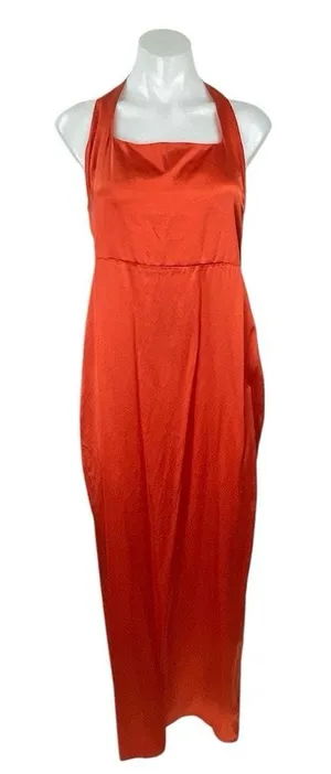 NEW Reformation Ivan Burnt Orange Silk Satin Halter Sheath Maxi Dress Size L thumbnail 1