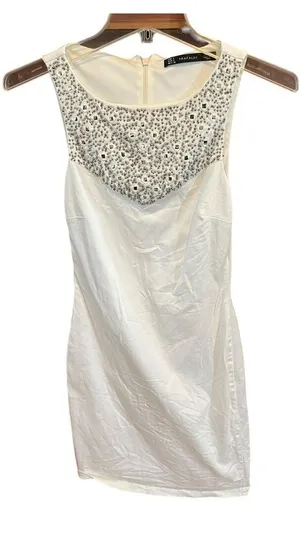 Zara Trafaluc White Embellished Dress Small thumbnail 1