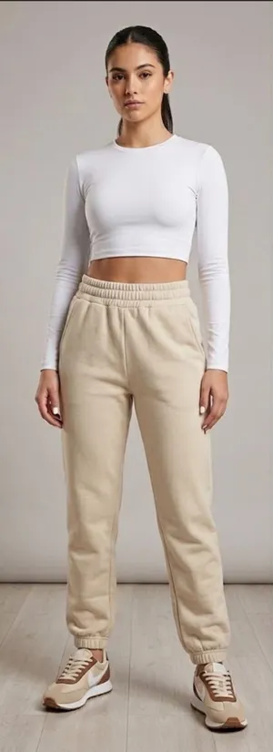 POPFLEX Beige High-Rise Elastic Waist Joggers thumbnail 1
