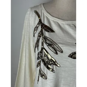 Tommy Bahama Shirt Women Small Ivory Cotton Sequins Floral‎ Tee Coastal Preppy thumbnail 7