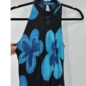 Vintage 90s Tessuto big blue tropical teal Floral Dress size S summer maxi thumbnail 3