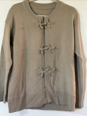 Taupe Toggle-Front Knit Cardigan Sweater thumbnail 1