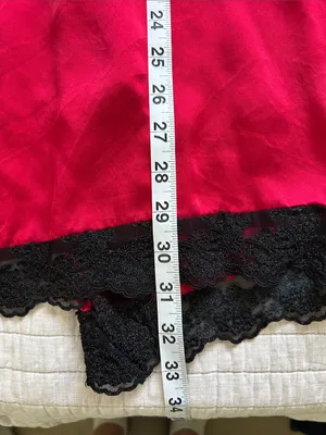 Victoria secret Vtg 80’s red silk blk lace trim short robe OS thumbnail 12