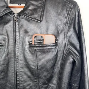 GUESS 100% Leather Jacket Womens Medium Black Zip Front Moto Biker Y2K Aesthetic thumbnail 8