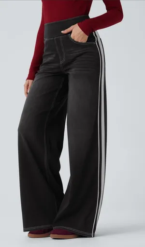 Halara Flex™ High Waisted Stripe Wide Leg Flowy Washed Casual Jeans thumbnail 1