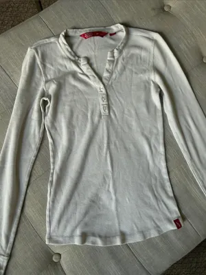 Eastern Mountain Sports White Waffle Knit LS Henley Tee Size Small thumbnail 3