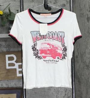 Rebellious One Juniors West Coast Ringer T-Shirt Tee Graphic Ivory Off White M thumbnail 1