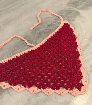 Handmade Crochet Bandana Head Scarf Cotton Boho Triangle Wrap Fest Cottagecore thumbnail 1