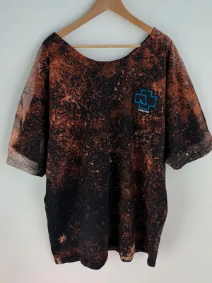 Custom Bleached Black & Brown Rammstein Graphic Off The Shoulder Tee thumbnail 1