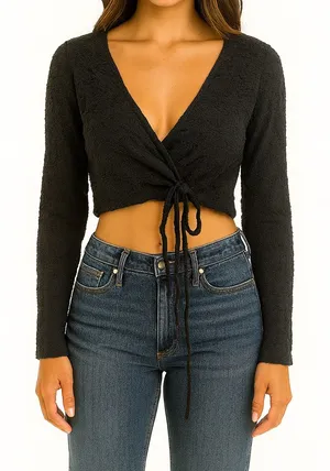 American Eagle Size Small Dark Grey Tie Front Crop Top. thumbnail 1
