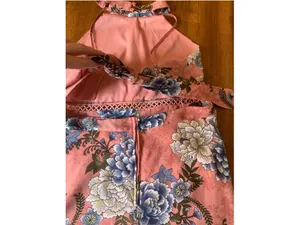 Miami maxi Dress Large Peach with Blue Yellow Floral Halter Crochet Derails thumbnail 8