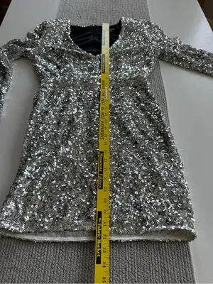 Lulu's Silver Sequin V-Neck Long Sleeve Mini Homecoming Dress Size Medium thumbnail 7