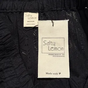 Salty Lemon NWT Wide Leg Pants Cotton Laser Cut Cargo Sheer Boho Lightweight Pull On Black M thumbnail 3