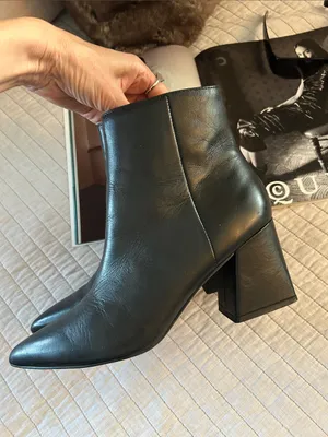 Steve Madden NIX black leather pointed toe retro block heel ankle boots 8.5 thumbnail 3