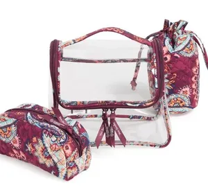 Vera Bradley Plum Floral Clear Travel Cosmetic Bag Set thumbnail 1