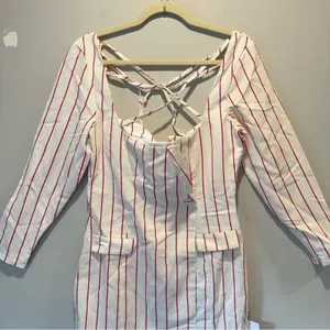 NWT ASOS DESIGN x MILLIE halter neck‎ blazer mini dress in stripe print White thumbnail 5