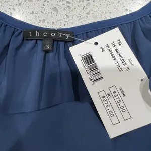 Theory Size S Tylie Maxi Dress Blue Shoulder Tie Spaghetti Strap Elastic Waist thumbnail 4