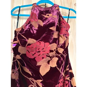 NWT Lulus Delizah Burgundy Floral Burnout Halter Mini Dress Bodycon Party Size S thumbnail 4