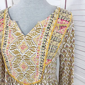 Style & Co‎ Printed Flared Hem Bell Sleeve V Neck Top Yellow Multi Small thumbnail 5
