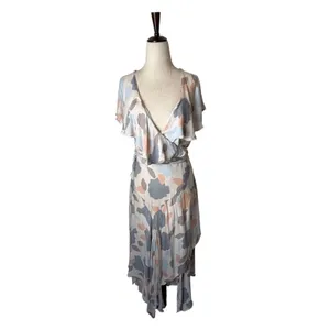 Free‎ People Faye Printed Wrap Maxi Dress Women S Cream Gray Flowy Boho Cottage thumbnail 3