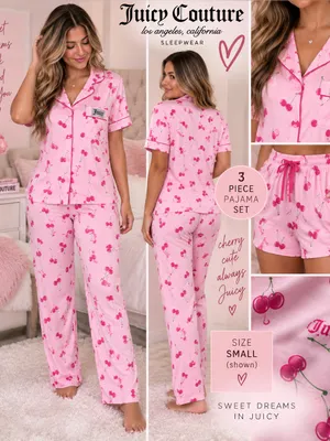 Juicy Couture Women's Pink Cherry 3-Piece Pajama Set size small thumbnail 2
