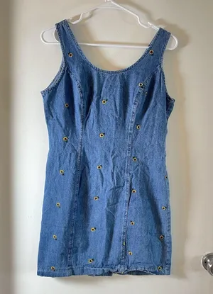Vintage 90’s California Concepts Size 7 Denim Flower Dress Y2K Juniors thumbnail 1