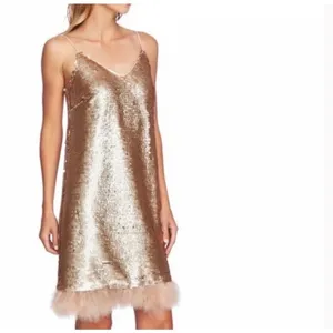 New CeCe Sequin Feather Trim Bohemian Luxe Dress thumbnail 6