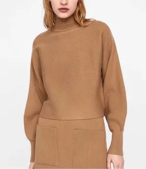Zara Ottoman Ribbed Tan Sweater thumbnail 1