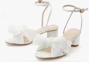 Mucccute Pleated Bow Block Heel Sandals White Size 9.5 thumbnail 1