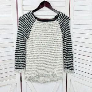 Loft Striped Boucle Knit Pullover Sweater Tan‎ Grey Black XS Colorblock thumbnail 8