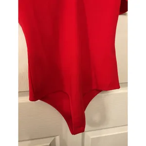 TCEC Women's Red Flutter Sleeve Bodysuit V Neck Romantic Feminine Top, M thumbnail 4