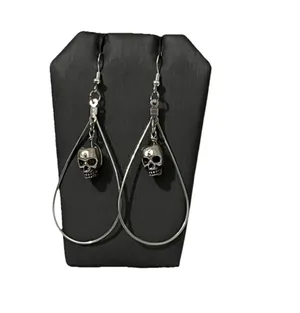 Handmade Gothic Skull Teardrop Hoop Earrings Silver Dangle Punk Halloween Emo thumbnail 2