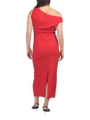 WHITE CLOSET Linen Blend Off The Shoulder Maxi Dress Red thumbnail 2