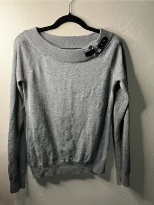 Lauren Ralph Lauren Gray Equestrian Horsebit Buckle Knit Sweater thumbnail 2