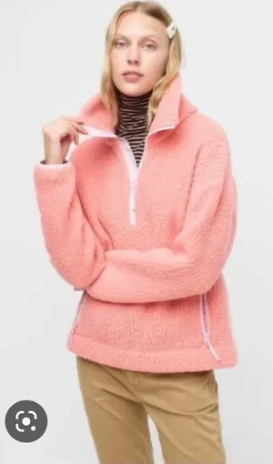 J.Crew Peachy Pink Quarter Zip Sherpa Pullover thumbnail 1