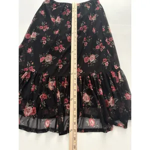 Thyme & Honey Midi Skirt Size S Black Floral Mesh Ruffle Whimsigoth Dark Romance thumbnail 9