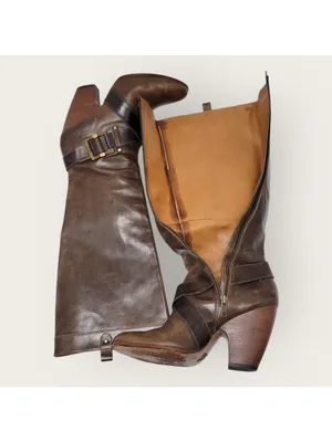 Frye Andrea Belted Tall Full Zip Brown Leather Riding Boot Size 10M 77321 thumbnail 8