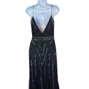 Marina V-Neck Beaded Navy Blue Formal Gown Size 6 Prom Hoco Ball Gala Retail$230 thumbnail 7