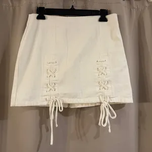 Honey Punch Denim White Lace-Up Skirt thumbnail 1