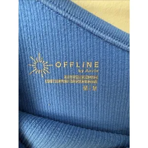 Offline by Aerie Seamless Ribbed Blue One Shoulder Sports Bra Crop Top thumbnail 2