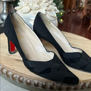 Christian Louboutin Black Suede Leather Bandage Red Bottoms Pumps Size 38 thumbnail 2