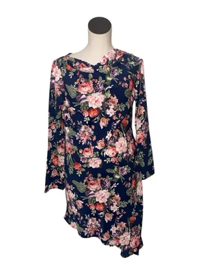 NWOT Abercrombie & Fitch Asymmetrical Navy Floral Long Sleeve Dress thumbnail 2